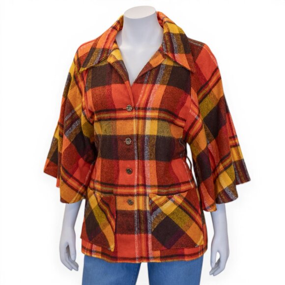 70s Prior Western Plaid Jacket w/Bell Sleeves * Harvest Colors - Picture 4 of 14
